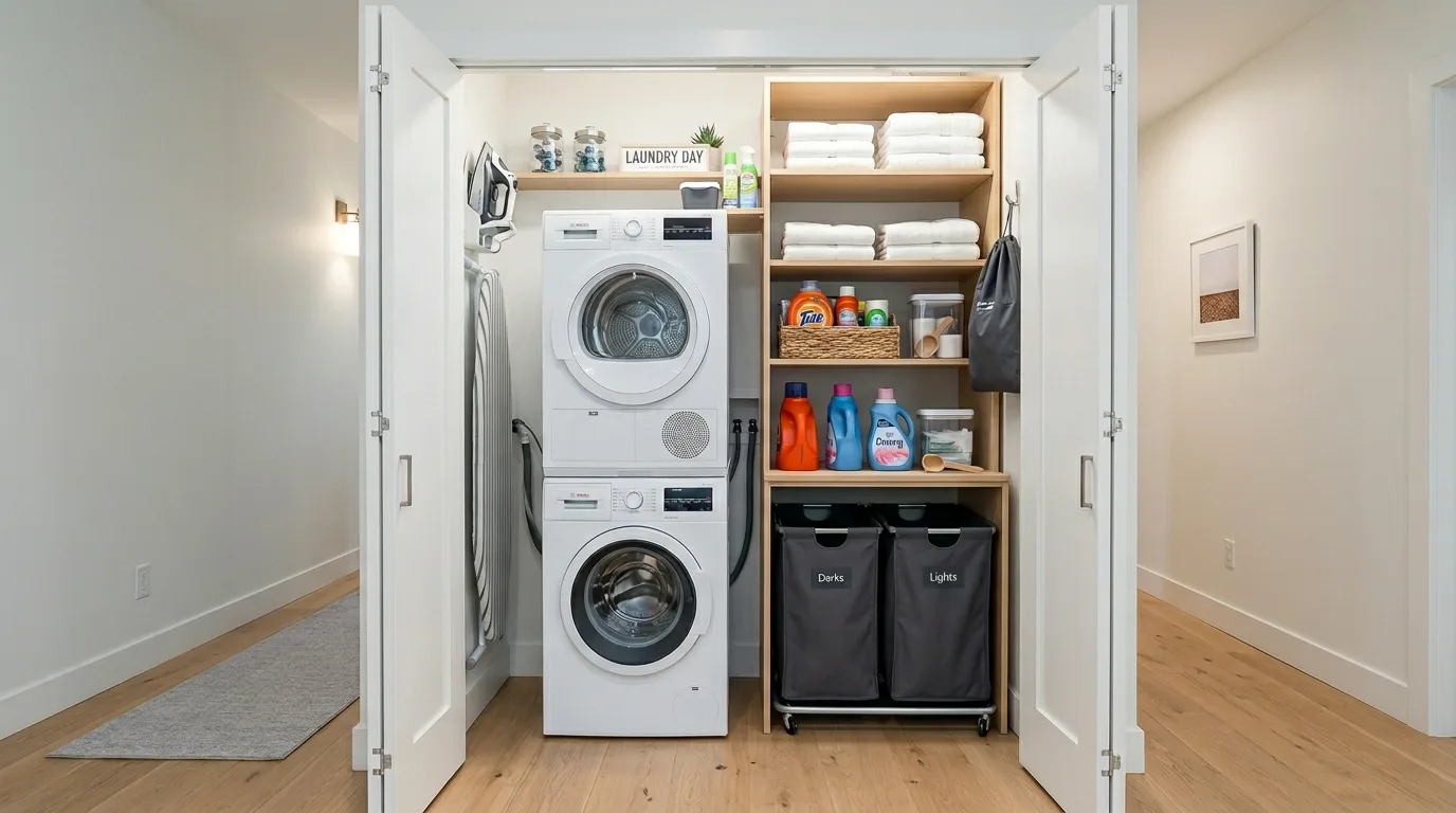 Keep the styling clean so the room works harder inspiration for a small laundry room.
